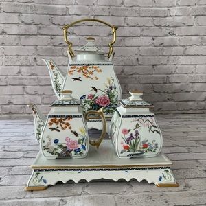 Tea Pot,Cream & Sugar, Trays Set Franklin Mint The Birds & Flowers Of The Orient